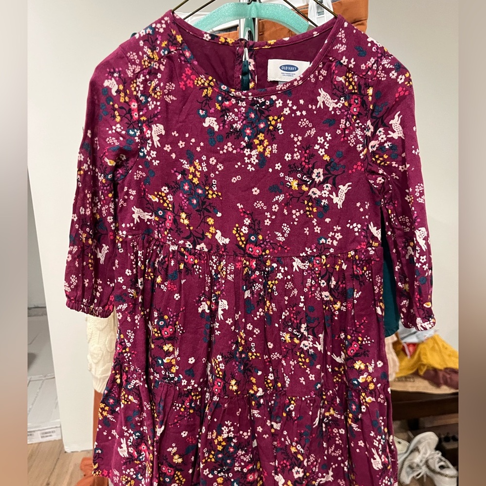 Old Navy long sleeve magenta floral dress. 5t
